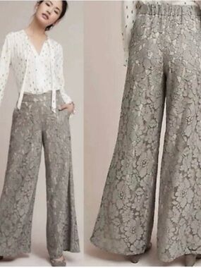 Anthropologie Lace Feather Bone Wide Leg Pant